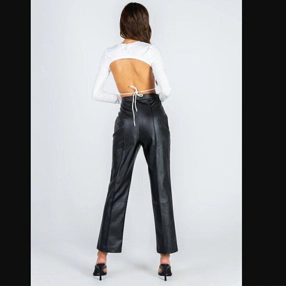 Princess Polly Encore Black Faux Leather High Rise Straight Leg Pants 6 - Picture 5 of 14